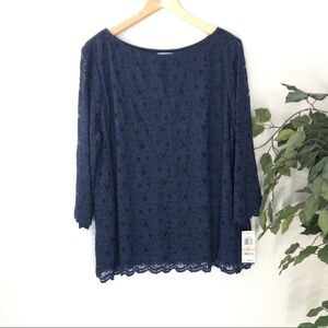PLUS NWT Charter Club Blue Lace Papillon Top